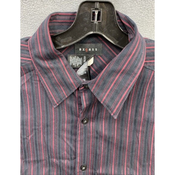 Axcess Button Up Shirt Mens Large Black Red Striped Classic Fit Long Sleeve - Picture 8 of 16